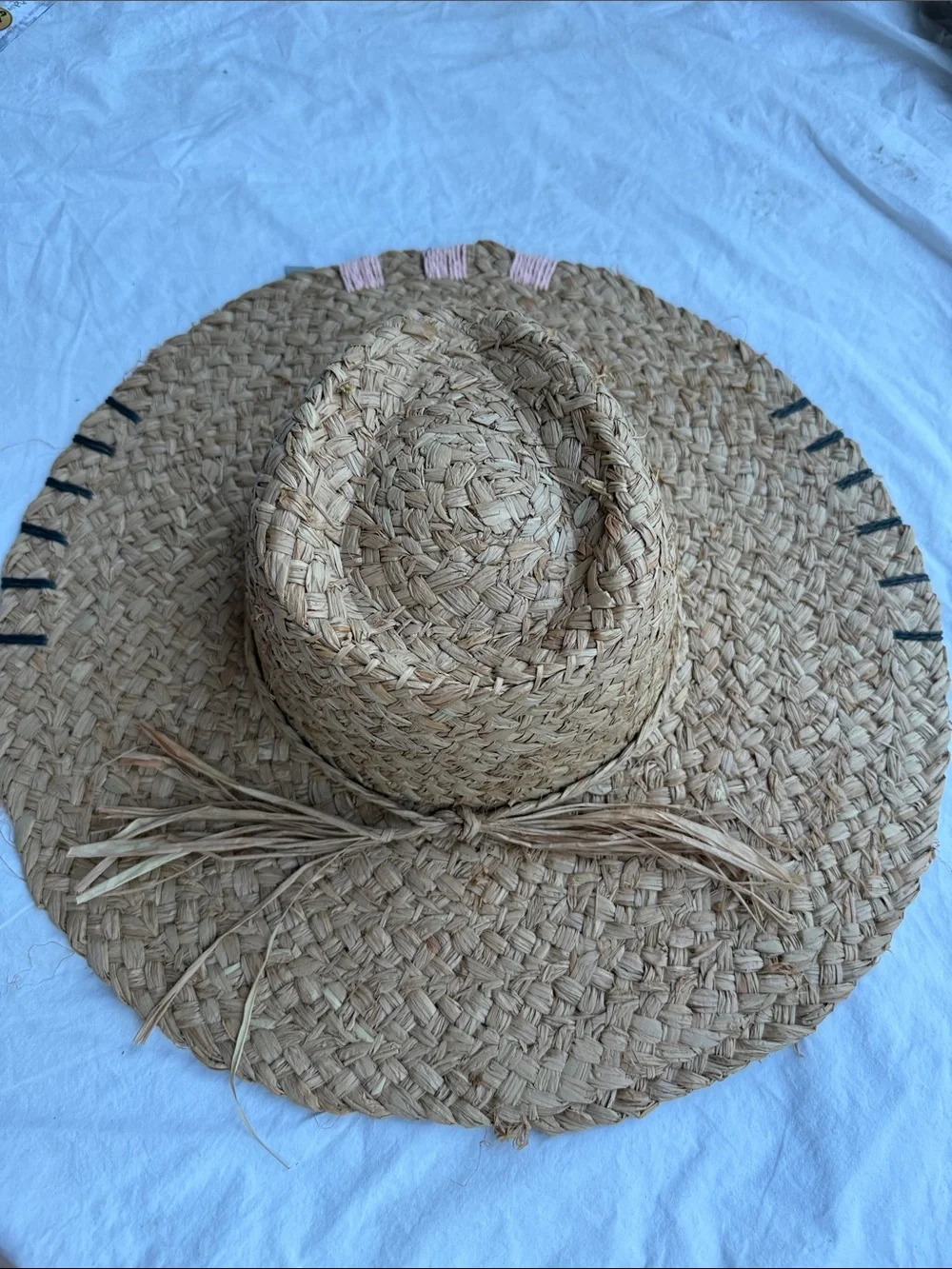 NWT Sun Hat Brown Tan Straw 100% paper hand Stitched details OS rancher floppy